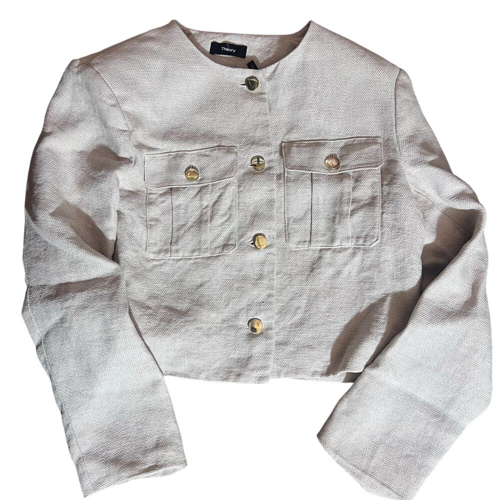 Theory Basket Weave Linen Cropped Jacket – Size 8 - Retail $425